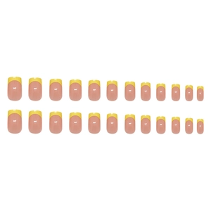 Lemon yellow French tip press-on nail kit with 24 pieces of square-shaped false nails