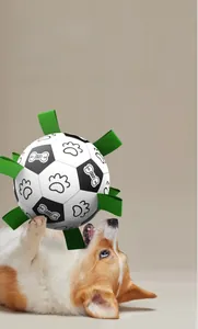 Dog soccer ball with grab tabs for fetch and interactive play, durable pet toy for training