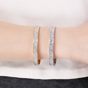 Bracelet jonc large en acier titane avec cristaux étincelants en or et argent pour femme