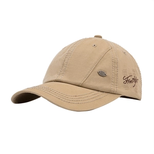 Khaki cotton baseball cap with Freestyle embroidery and vintage metal badge detail