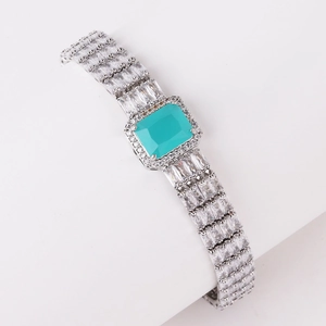 Luxury silver bracelet with rectangle turquoise centerpiece and sparkling pavé zircons
