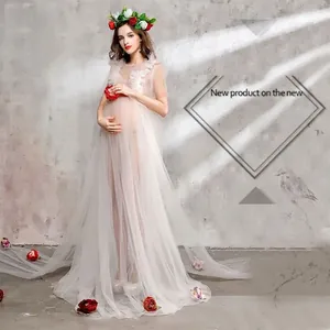 Vestito Fotografia Maternità Coda Lunga Maglia Senza Maniche Tulle Studio Servizio Fotografico Oggetto Di Scena Incinta