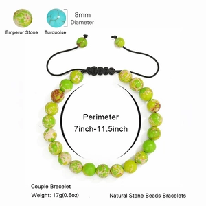 8mm natural turquoise and imperial stone braided adjustable beaded bracelet for couples
