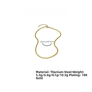 Detailed specs of gold snake flat chain necklace in stainless steel with 18K plating