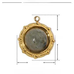 Detailed view of oval natural stone pendant with 14mm size and stainless steel specs