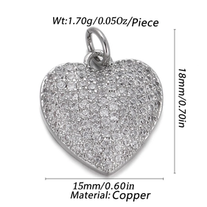 Silver heart wing pendant with crystal inlay showing precise 18mm by 15mm dimensions