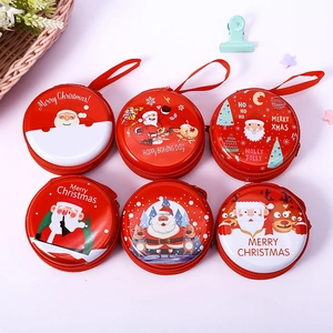 Set mit sechs weihnachtlichen runden Blech-Geldbörsen mit festlichen Weihnachtsmann-Mustern