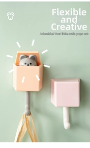 Creative gravity induction hooks with pop-up cat character for wall mounting