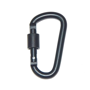 Matte black 8cm aluminum D-ring carabiner with a textured manual screw lock mechanism
