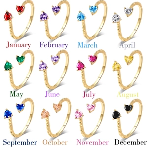 Adjustable Double Heart Birthstone Ring Copper Zircon Open Band Jewelry Fashion Elegant Gift For Women Multiple Colors