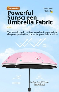 Detail of UV protection peach umbrella showing thick black glue coating and water resistance