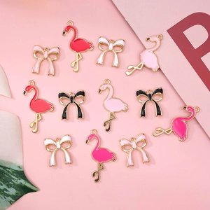 10Pcs flamingo and bow enamel alloy charms for DIY jewelry making earrings necklace
