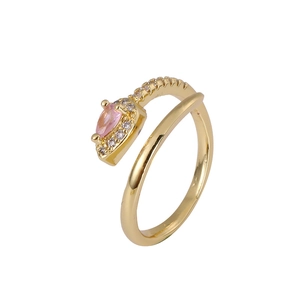 Bohemian gold plated snake ring with pear-cut pink zircon and halo pave accents
