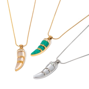 18k gold plated stainless steel necklaces with tusk pendants and cat eye stones