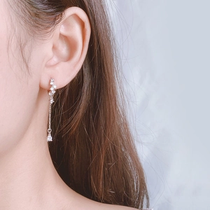 Elegant 925 silver fringe drop earrings with sparkling cubic zirconia for women