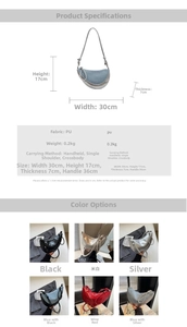 Detailed size chart and specifications for the PU leather dumpling bag showing 30x17x7cm