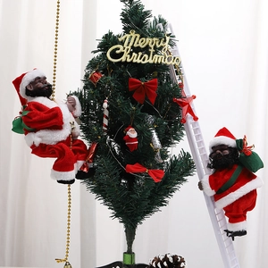 Electric Climbing Santa Claus Ornament Plush Plastic Animated Ladder Rope Christmas Tree Decoration Toy Gift