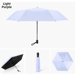 Light purple folding umbrella featuring UV protection coating and matte black handle details