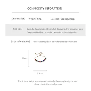 Spécifications détaillées de taille pour le bracelet vintage ajustable en zircon et cuivre