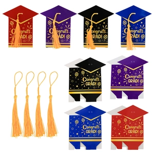 Graduation Cap Shape Gift Boxes Paper Candy Treat Case With Tassel Congrats GRAD Print Party Favors DIY Novelty