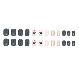 Dark blue and champagne glitter heart-patterned short square press-on nails set