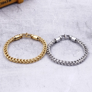 Polished dragon bone chain bracelets in gold and silver finish with wheat weave texture