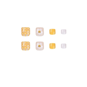 Summer yellow plaid and floral press-on toenails set featuring cute daisy patterns