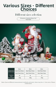 Size chart showing height and weight details for 30cm 45cm 60cm Santa Claus figurines