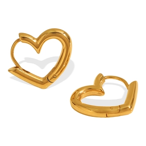 Elegant gold heart-shaped hoop earrings with a polished metallic finish on white background