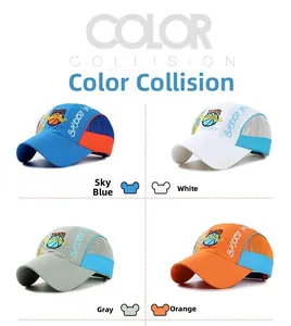 Mesh baseball caps in blue, white, grey, and orange with breathable grid panels