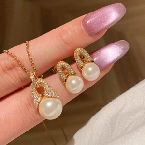 Artificial Pearl Dangle Earrings With Zircon Inlay 925 Sterling Silver Earring Post 18K Gold Plated French Vintage Style For Women