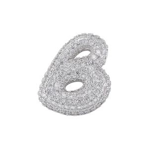 Detailed view of silver B pendant with full pave set clear cubic zirconia stones