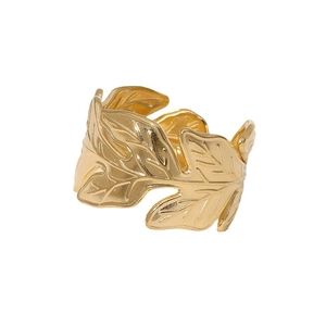 Verstellbarer goldener Blattring aus Edelstahl im minimalistischen Boho-Tropenstil