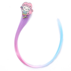Rainbow gradient hair extensions for girls with a sparkling mermaid bow hair clip