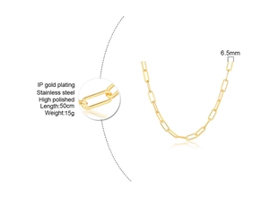 Macro detail of high polished IP gold plated stainless steel 6.5mm paperclip chain necklace