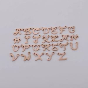 Set of 26 rose gold stainless steel alphabet connectors with double loops for DIY jewelry