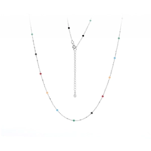 Detailed close-up of S925 sterling silver chain with colorful rainbow beads and lobster clasp