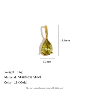 18K gold plated stainless steel teardrop pendant featuring a yellow-green birthstone gem