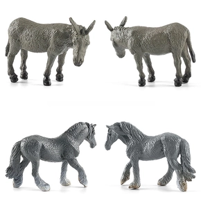 Detailed side view of realistic miniature grey donkey and horse animal models