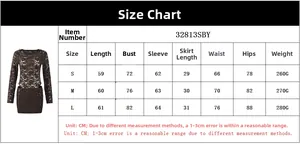 Size chart detail for sequin lace two-piece set showing measurements for S, M, and L