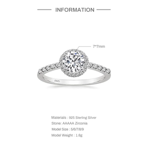 Detail view of 925 sterling silver ring with 7mm zirconia and official s925 engraving