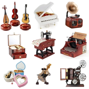 Vintage Music Box Retro Miniature Model Gramophone Piano Desk Decor Ornament Antique Style Musical Jewelry Box Gift