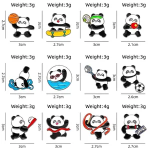 Panda sports series enamel pins set featuring basketball, soccer, and tennis themes