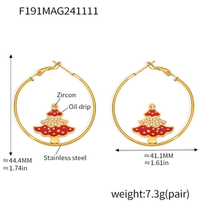 Detailed size specifications for golden stainless steel Christmas tree hoop earrings