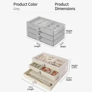 Three-layer clear acrylic jewelry box with velvet drawers for rings and earrings