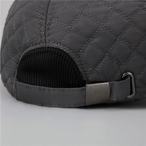 Deep grey quilted winter baseball cap for men with ear protection and adjustable buckle