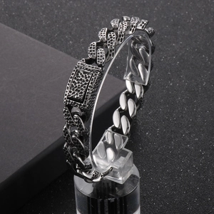 Vintage-Armband aus oxidiertem Titanstahl im Cuban-Chain-Stil mit gehämmerter Textur