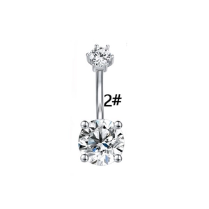 Minimalist silver surgical steel belly ring with double round clear cubic zirconia stones