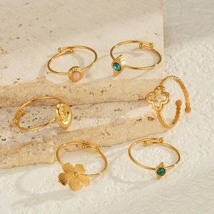 Vintage 14K gold plated stainless steel rings set with colorful malachite stones