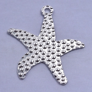 Macro shot of silver-tone stainless steel starfish pendant with textured pebble finish